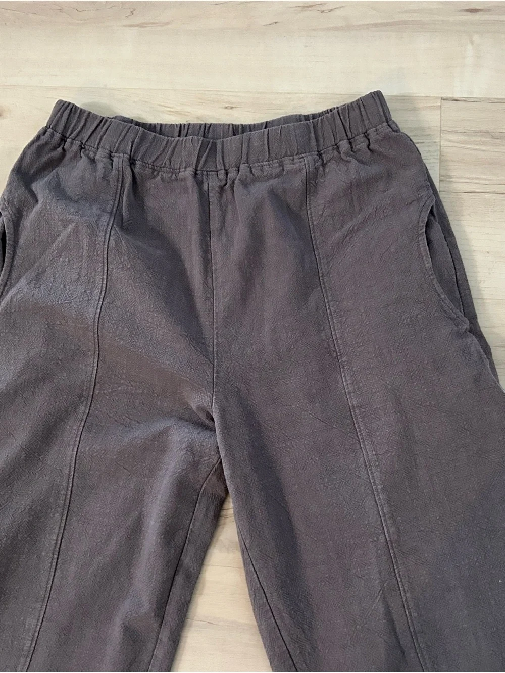 XIMIO Linen Blend Barrel Pants Charcoal Lagenlook Lantern Leg Boho Pull On Sz L